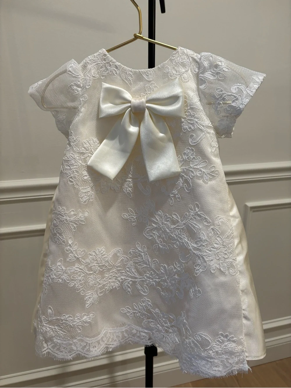 Ivory Lace Bow Baby Dress